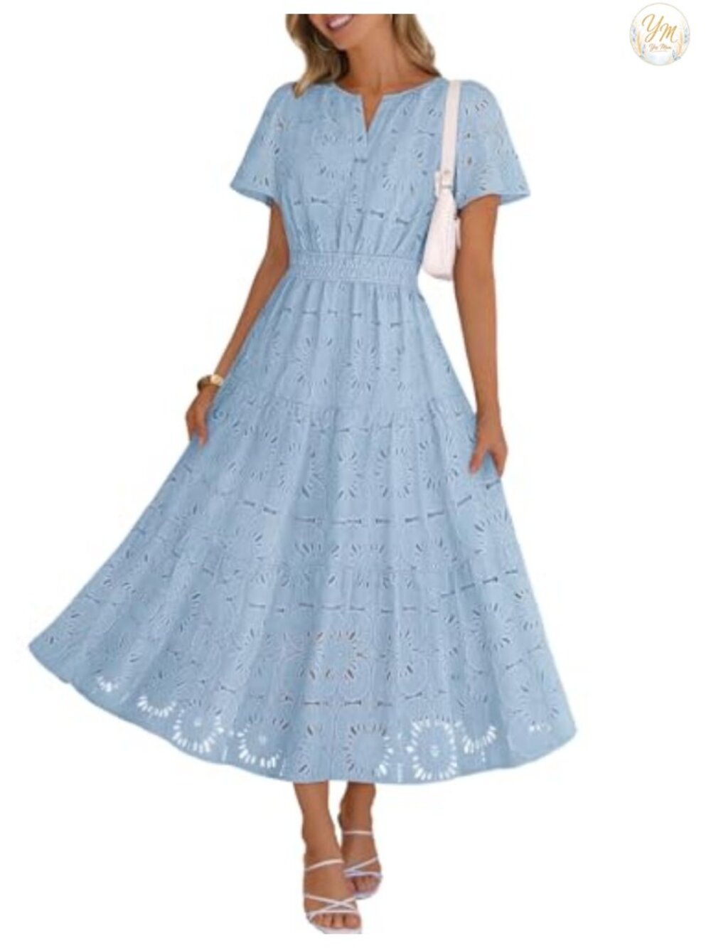 Women's Floral Eyelet Lace Maxi Dress Boho Beach Vacation Wedding Guest